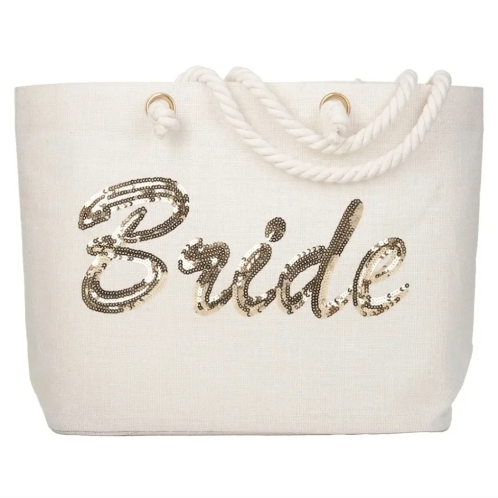 Bride Sequine Jute Large Beach Tote